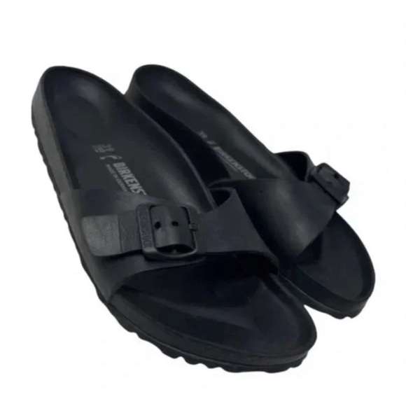 Birkenstock Shoes - Birkenstock Womens Black One Strap Open Toe Slide Sandals Size 39/ US 8